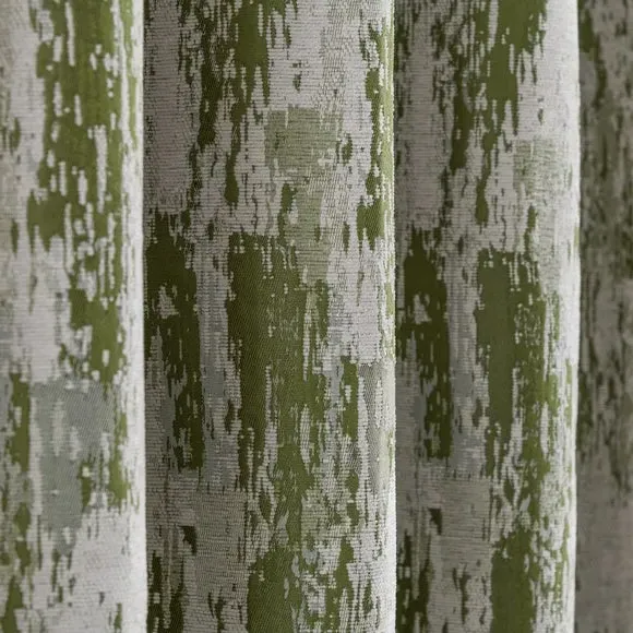 Pair Eyelet Curtains Abstract Design - Moss Green