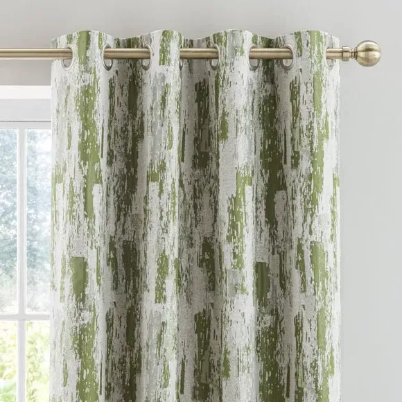 Pair Eyelet Curtains Abstract Design - Moss Green
