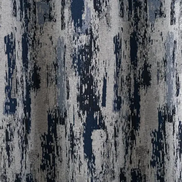 Pair Eyelet Curtains Abstract Design - Navy