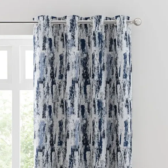 Pair Eyelet Curtains Abstract Design - Navy