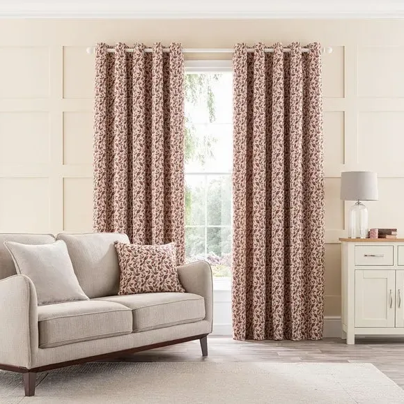Pair Eyelet Curtains Floral - Berry, Jacquard