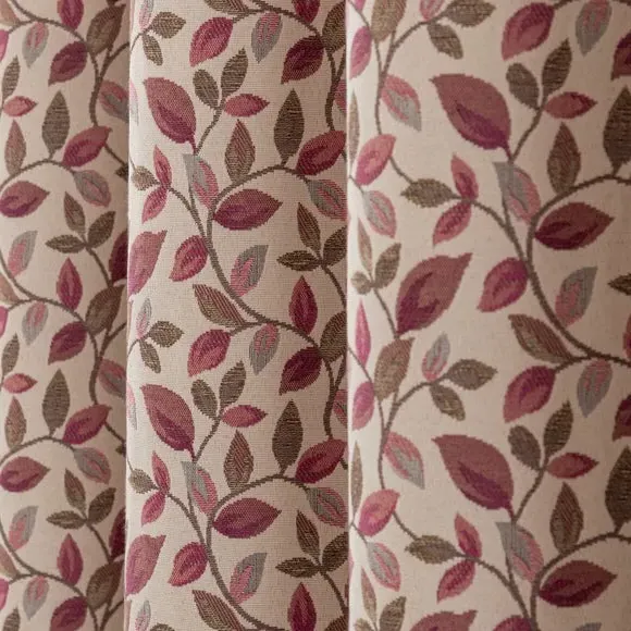 Pair Eyelet Curtains Floral - Berry, Jacquard