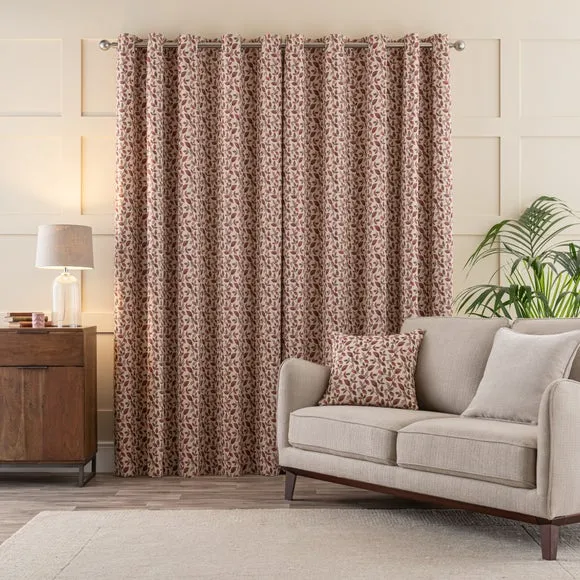 Pair Eyelet Curtains Floral - Berry, Jacquard