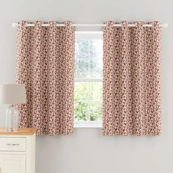 Pair Eyelet Curtains Floral - Berry, Jacquard