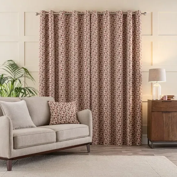 Pair Eyelet Curtains Floral - Berry, Jacquard