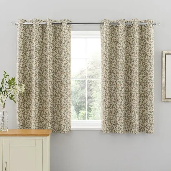 Pair Eyelet Curtains Floral - Duck Egg, Jacquard