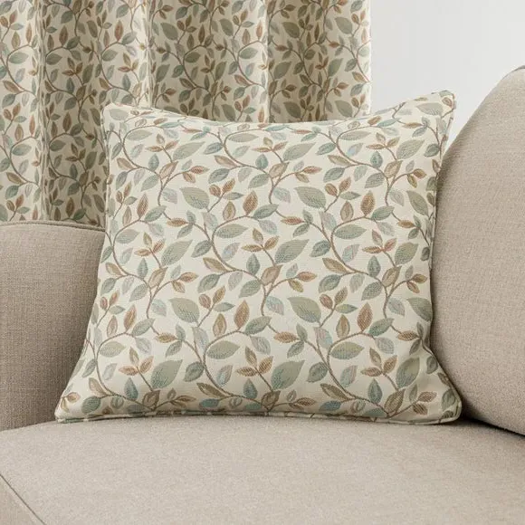 Pair Eyelet Curtains Floral - Duck Egg, Jacquard