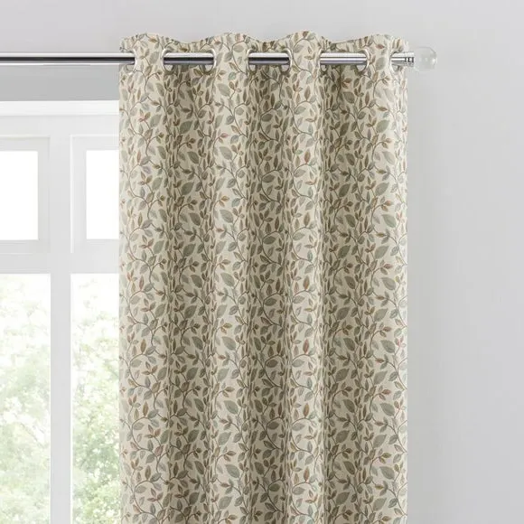 Pair Eyelet Curtains Floral - Duck Egg, Jacquard
