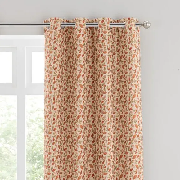 Pair Eyelet Curtains Floral - Terracotta, Jacquard