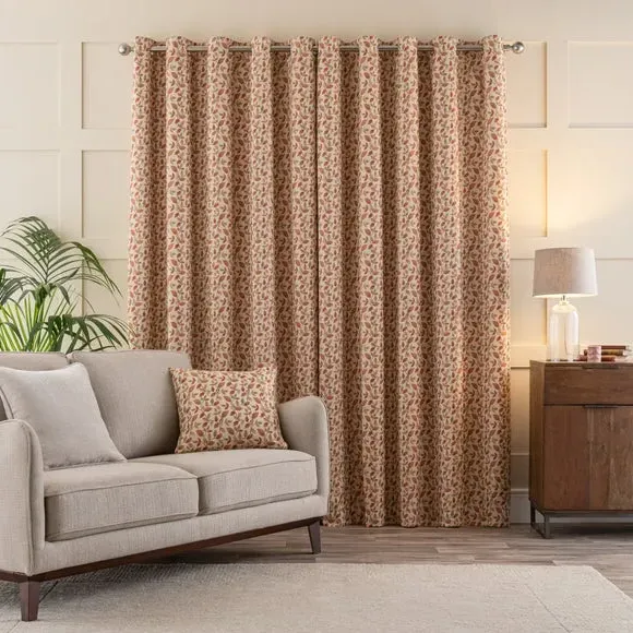 Pair Eyelet Curtains Floral - Terracotta, Jacquard