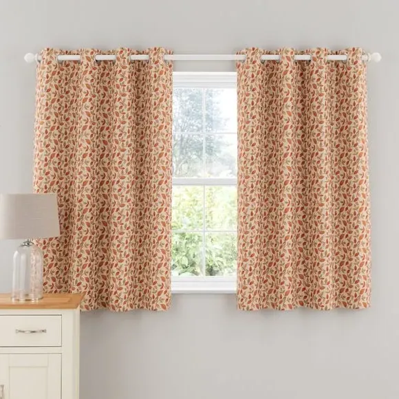 Pair Eyelet Curtains Floral - Terracotta, Jacquard