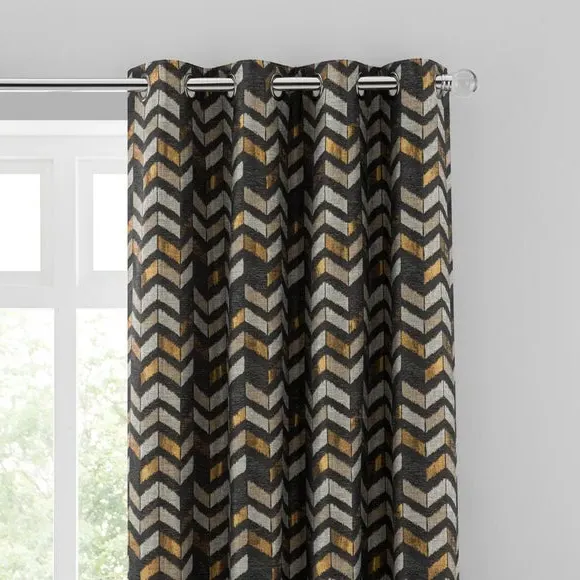 Pair Eyelet Curtains Geometric - Black image