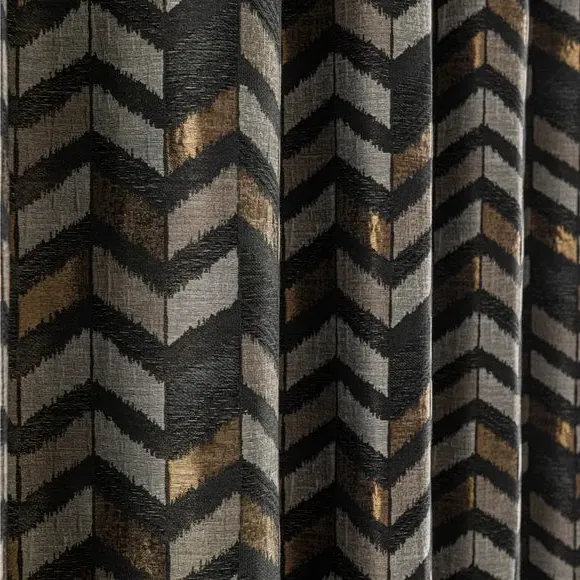 Pair Eyelet Curtains Geometric - Black