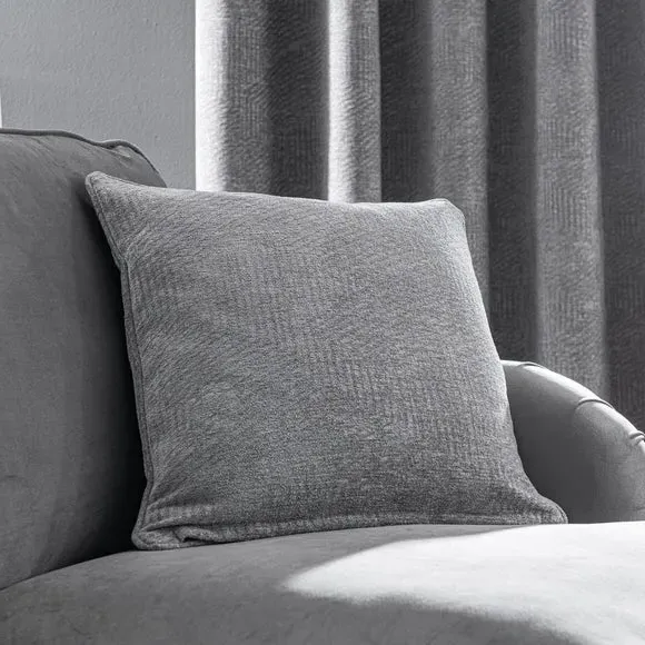 Pair Eyelet Curtains Geometric - Grey, Chenille