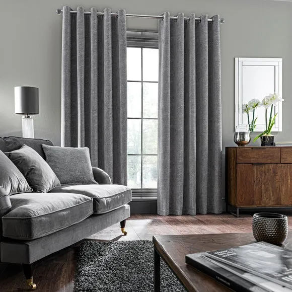 Pair Eyelet Curtains Geometric - Grey, Chenille image