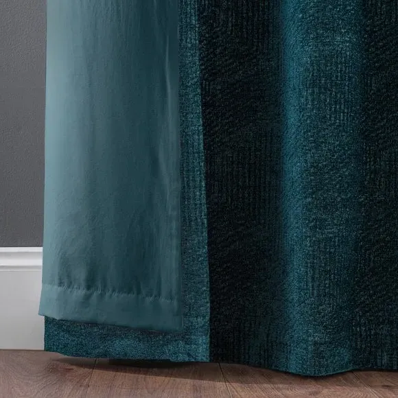 Pair Eyelet Curtains Geometric - Peacock, Chenille