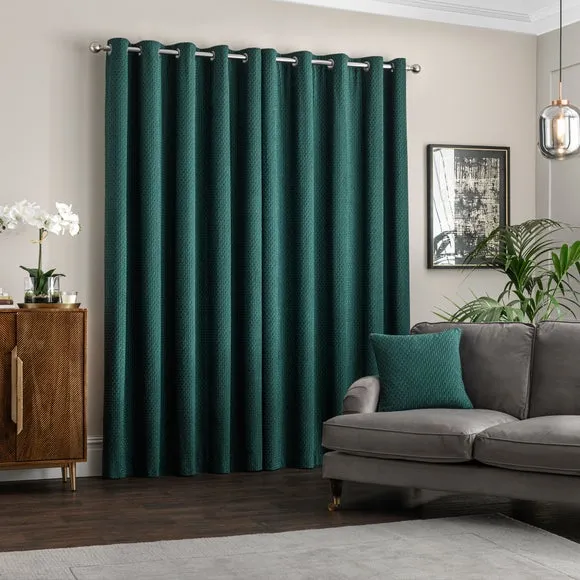 Pair Eyelet Curtains with Geometric Design - Green