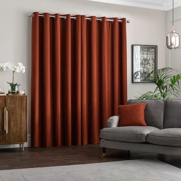 Pair Eyelet Curtains with Geometric Design - Orange