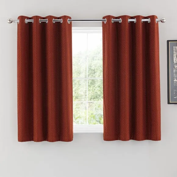 Pair Eyelet Curtains with Geometric Design - Orange