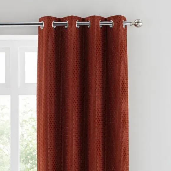Pair Eyelet Curtains with Geometric Design - Orange