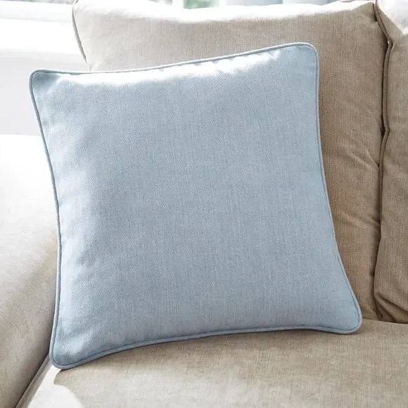 Pair Eyelet Curtains with Herringbone - Duck Egg