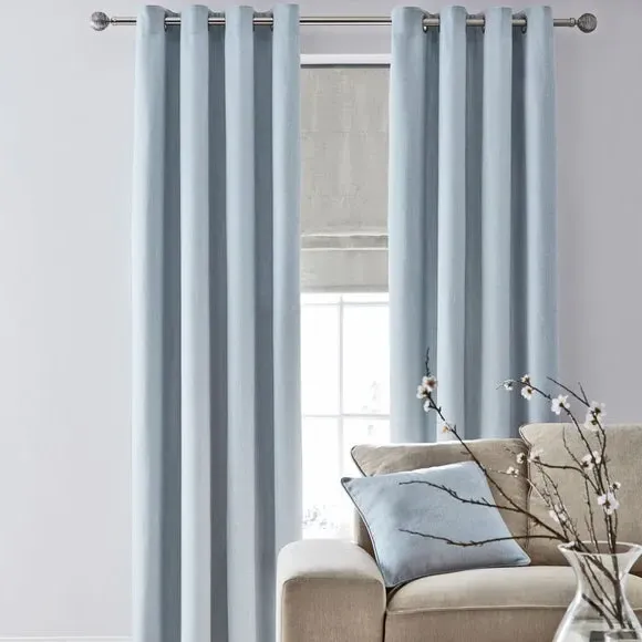 Pair Eyelet Curtains with Herringbone - Duck Egg