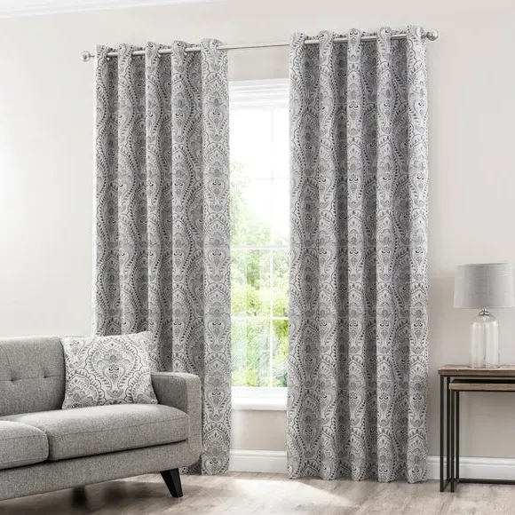 Pair Eyelet Curtains with Jacquard - Dove