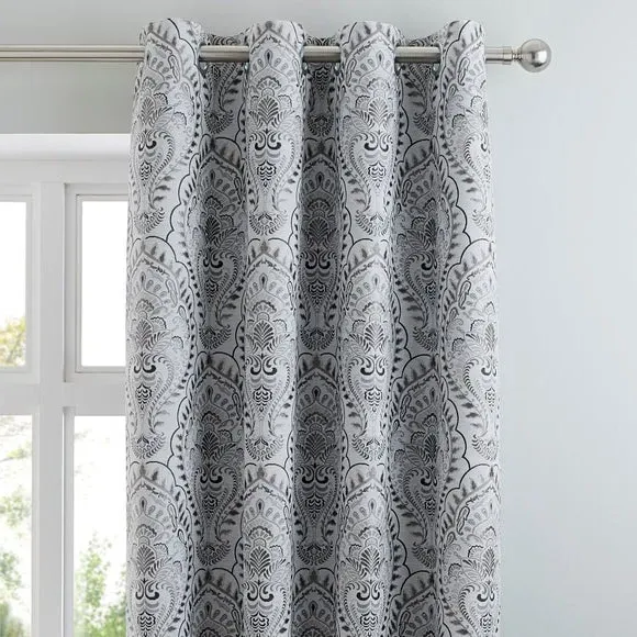 Pair Eyelet Curtains with Jacquard - Dove image