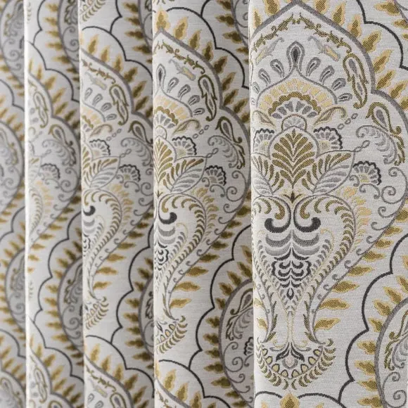 Pair Eyelet Curtains with Jacquard - Ochre