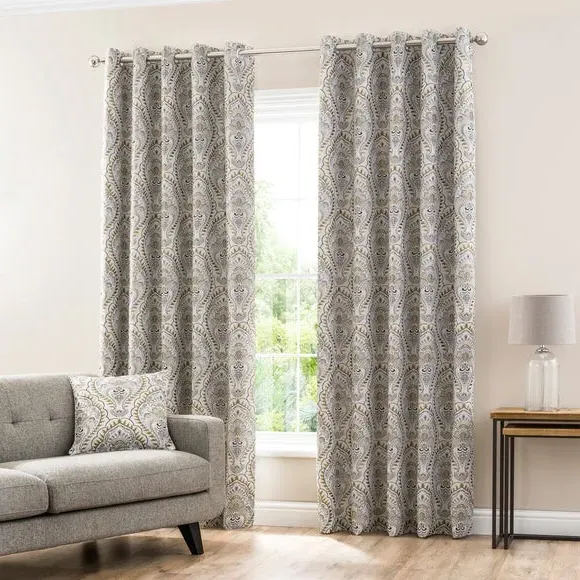 Pair Eyelet Curtains with Jacquard - Ochre