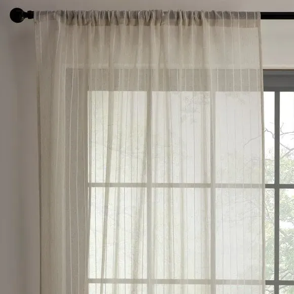 Pair Slot Top Voile Curtains - Natural, Linen image