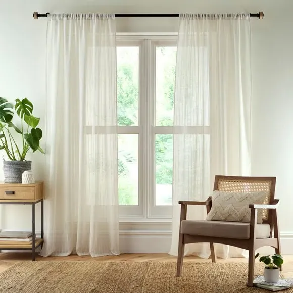 Pair Slot Top Voile Curtains - Natural, Linen