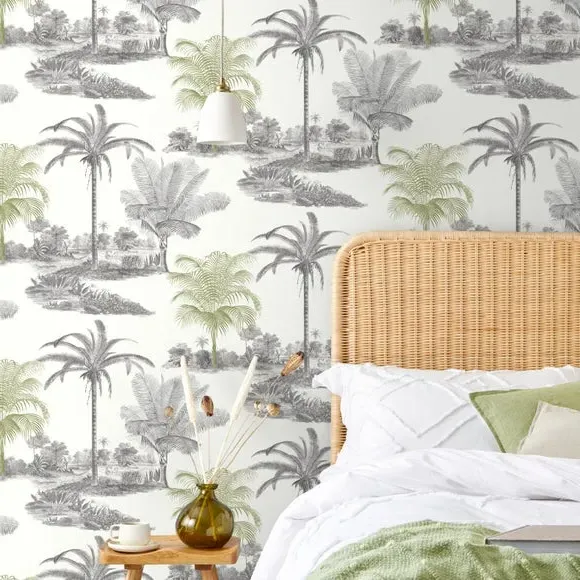 Palm Print Wallpaper - Black, Paper
