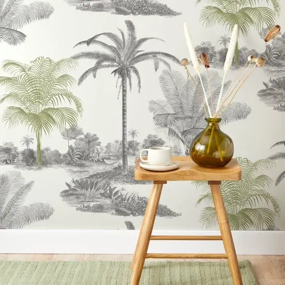 Palm Print Wallpaper - Black, Paper