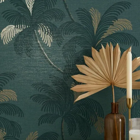 Palm Print Wallpaper - Emerald Green