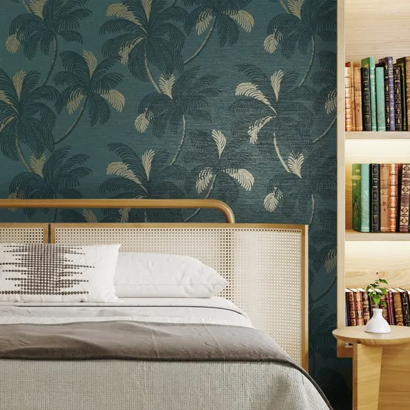 Palm Print Wallpaper - Emerald Green image