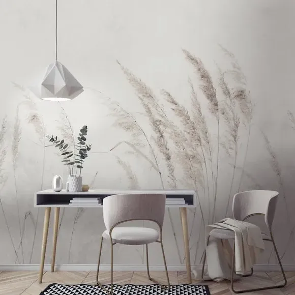Pampas Grass Wall Mural - Grey, Non-Woven