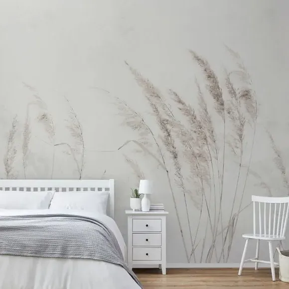 Pampas Grass Wall Mural - Grey, Non-Woven