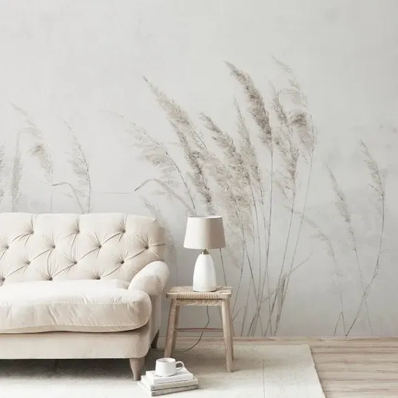 Pampas Grass Wall Mural - Grey, Non-Woven