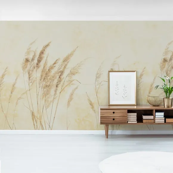 Pampas Grass Wall Mural - Natural, Non-Woven