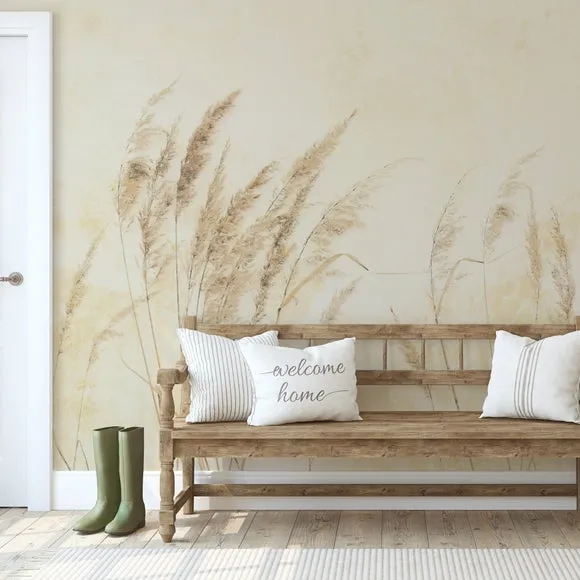 Pampas Grass Wall Mural - Natural, Non-Woven image