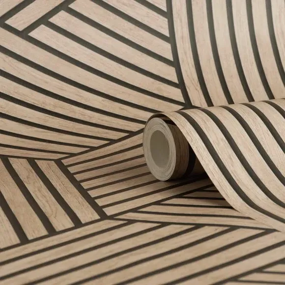 Panel Geo Wallpaper - Natural, Wood Effect