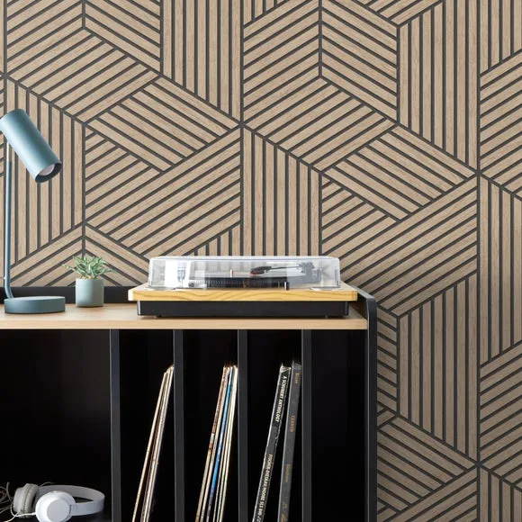Panel Geo Wallpaper - Natural, Wood Effect