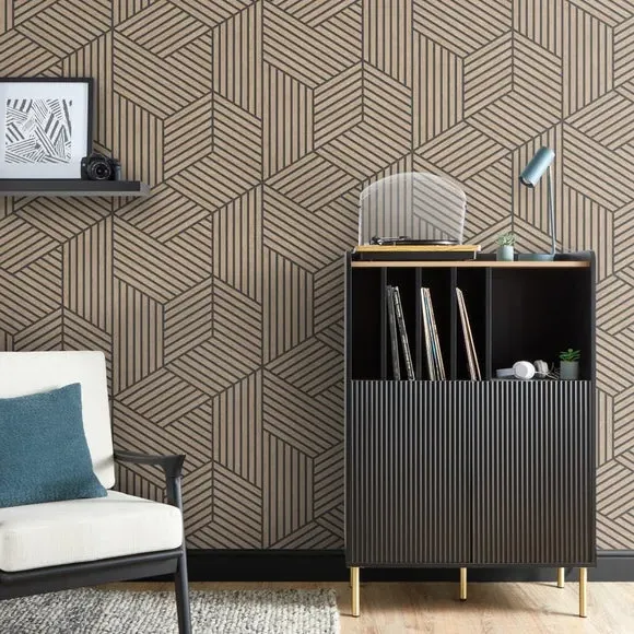 Panel Geo Wallpaper - Natural, Wood Effect image