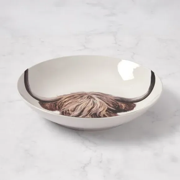 Pasta Bowl Highland Cow Design - Brown, Porcelain