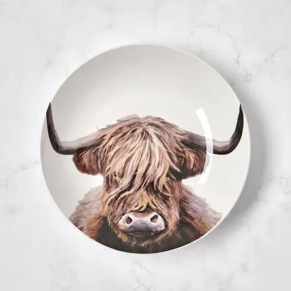 Pasta Bowl Highland Cow Design - Brown, Porcelain image