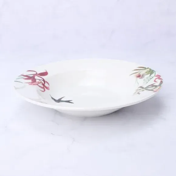 Pasta Bowl with Bird Design - Red, Porcelain