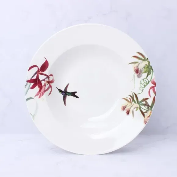 Pasta Bowl with Bird Design - Red, Porcelain image
