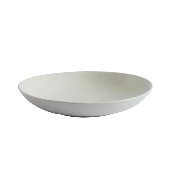 Pasta Bowl with Embossed Design - White, Stoneware