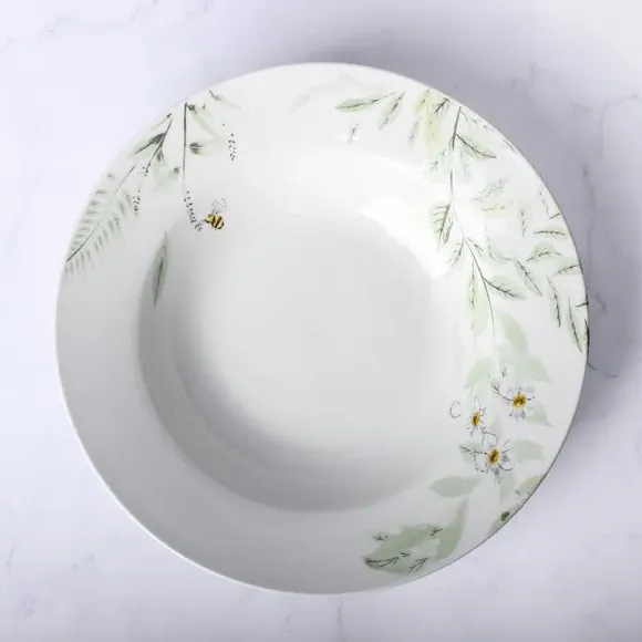 Pasta Bowl with Floral Design - Sage, Porcelain